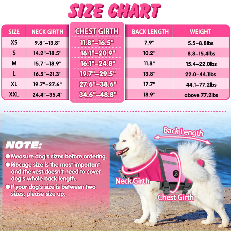 EMUST Dog Life Vests for Boating, Water-Resistant Dog Swimming Vest with Rescue Handle, Comfortable Fit Dog Life Jacket Medium with D-Ring for Dog Leash for Rafting, Surfing, Canoeing, Pink, M