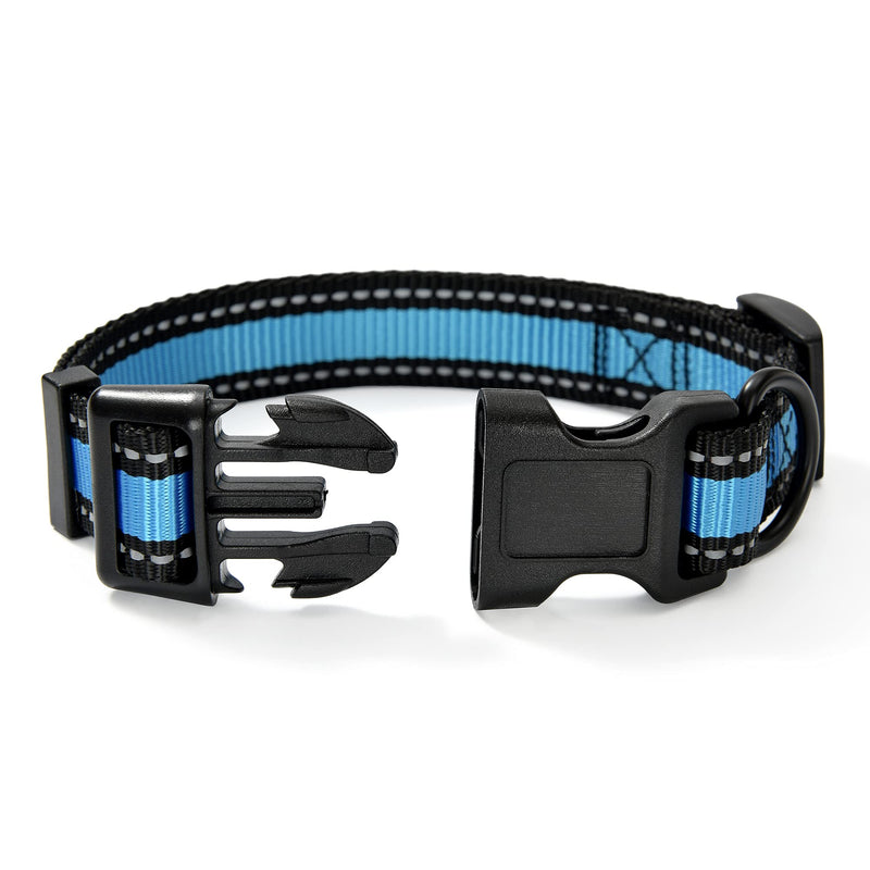 Mile High Life Dog Collar | Nylon Reflective Dog Collars | Light Weight Puppy Collars | Blue Dog Collars for Large Dogs (Blue, Large) Large (Pack of 1) 2 Reflective Line-Blue - PawsPlanet Australia