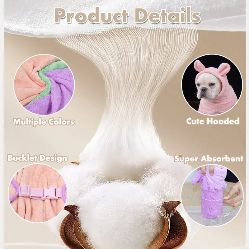 Dog Bathrobe, Microfiber Fast Drying Absorbent Hooded Bath Towel for Puppy Small Medium Large Dog Cat(Pink,S) S:20-35LB (2nd Generation) Pink - PawsPlanet Australia