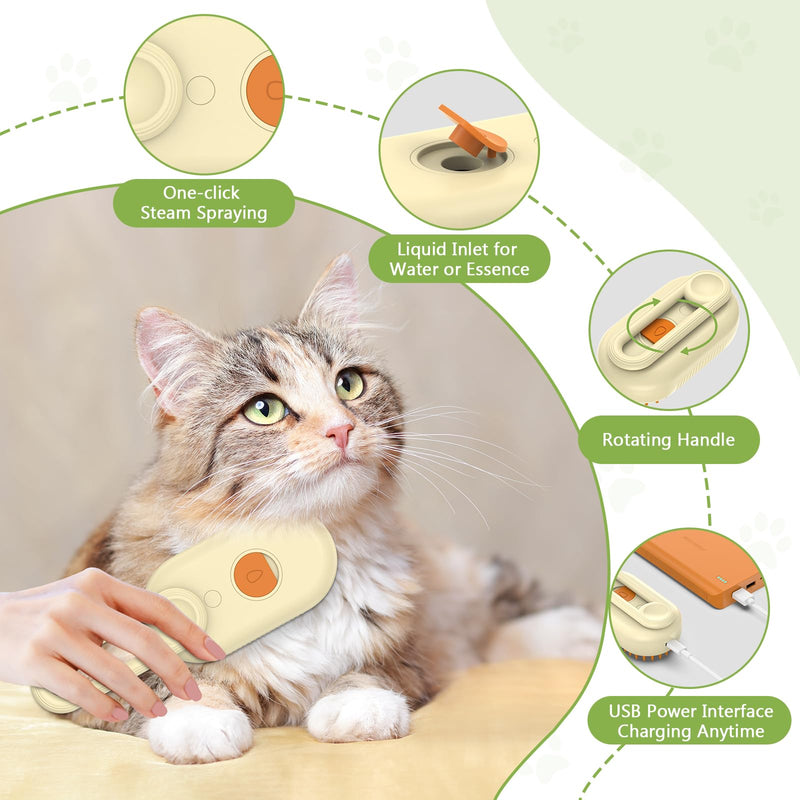 KeeKit 3-in-1 Cat Steam Brush, Self Cleaning Steam Cat Brush with USB Power Interface, 84 Comb Teeth, for Removing Tangled and Loose Hair, Massage Steam Brush for Cats and Dogs - PawsPlanet Australia