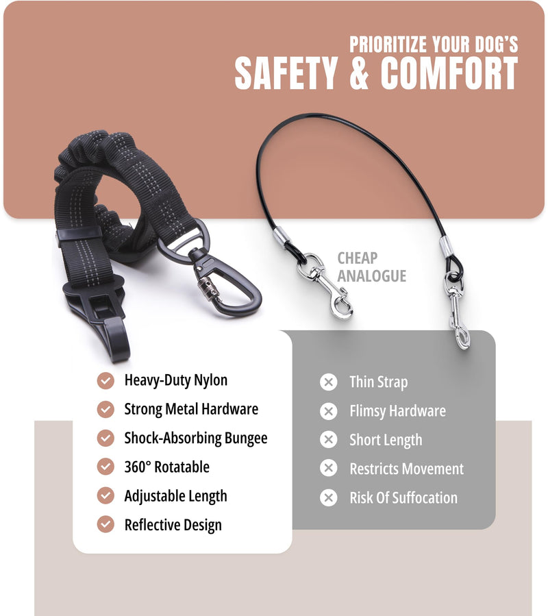 Owleys Dog Seat Belt for Car - Dog Seatbelt Harness for Car - Safety Car Leash for Dogs - Adjustable Dog Car Belt for Small Large & Medium Pets Black Black Seat Belt - PawsPlanet Australia