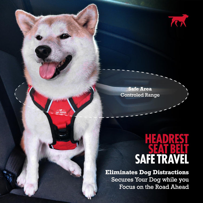 Tuff Pupper Dog Seat Belt for Car Headrest | Adjustable Length Dog Car Harness Restraint | Heavy-Duty Aviation Aluminum Carabiner & Tactical Buckle | Universal Fit for Small, Medium & Large Dogs Black Headrest Attachment - PawsPlanet Australia