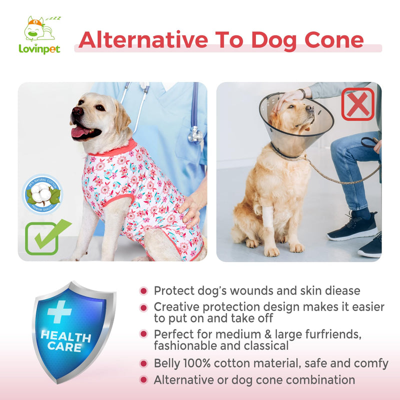 LovinPet Dog Surgery Recovery Suit - Onesie for Dogs After Surgery Female & Male Anti-Licking Protection Full Body Coverage for Anti-Shedding Medium Pink/red - PawsPlanet Australia