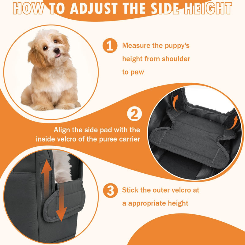 Dog Purse Carrier for Small Dogs Under 10 lbs with Pockets Adjustable Soft Sided Pad Extendable Dog Carriers Tote for Puppies with Safety Leash Clip for Travel Shopping (Dark Gray) Dark Gray