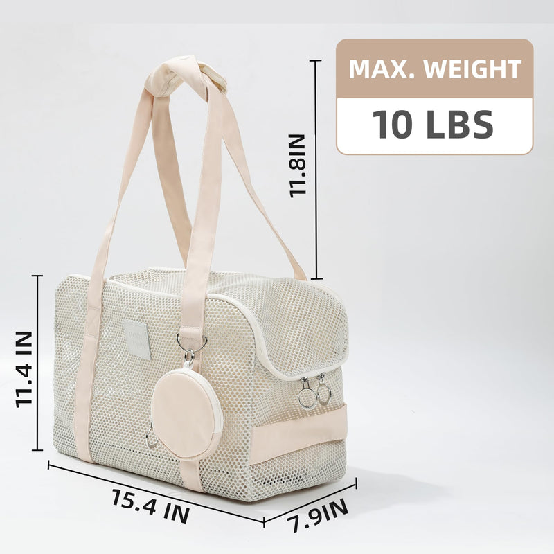 Pet Breathable Mesh Tote Bag, Pet Hands-Free Shoulder Bag,Dog and Cat Lightweight and Comfortable Pet Shoulder Bag, Pet Carrier Purse for Small Dog Cat（Can Hold 10 Pounds） Beige - PawsPlanet Australia