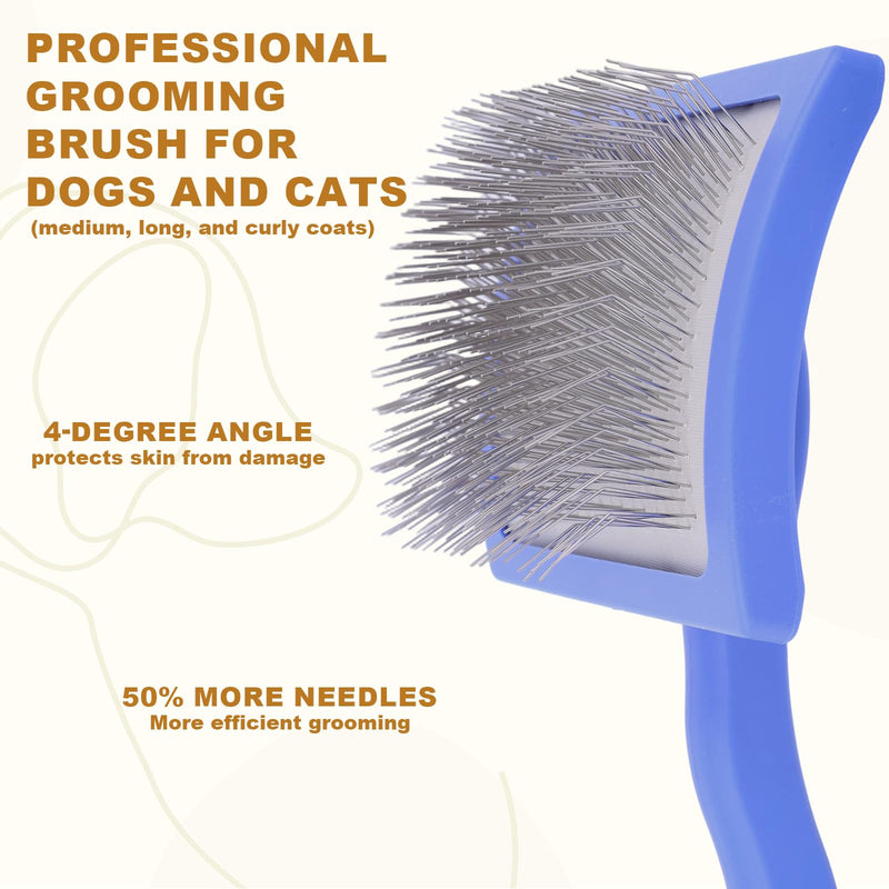 Slicker Brush with Comb for Dogs, Self-Cleaning Dog Grooming Brush with Long Pins & Rubber Round Tips Deshedding Comb for Long Hair Pets Cats Remove Tangles Knots (Blue) Blue