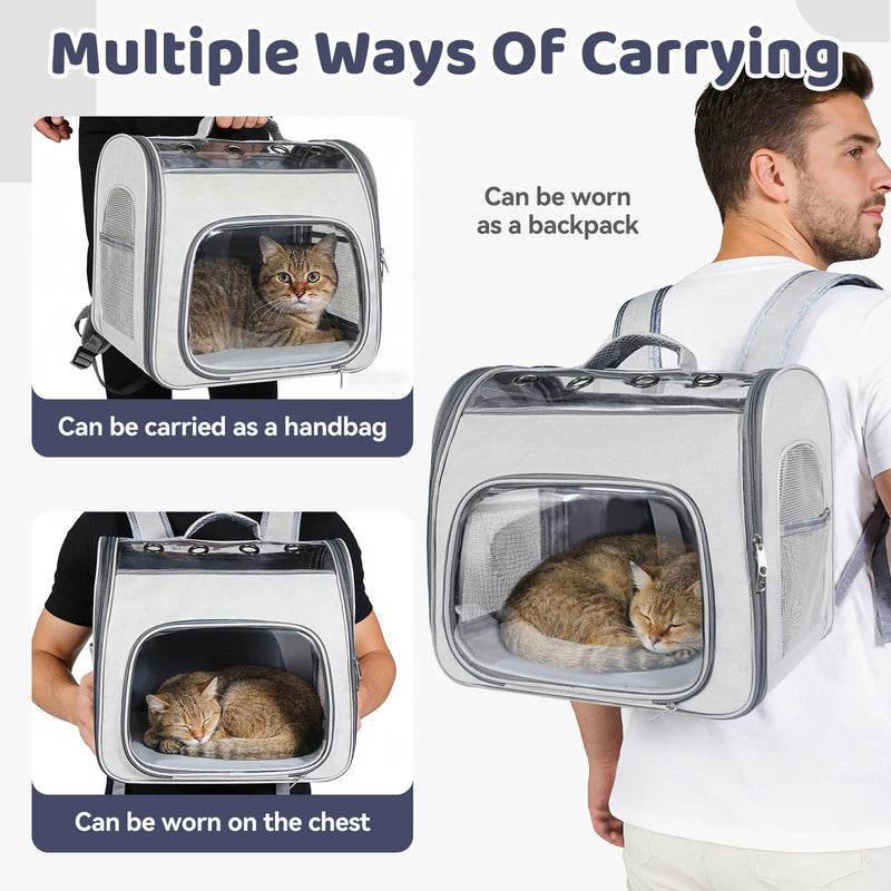 Innovative Traveler Backpack Pet Carriers Cat Backpack with Breathable Mesh Puppy Travel Carrier with Soft Padded Reinforced Support Foldable Small Dog Carrying Backpack for Kitty up to 15lbs (Grey) Grey