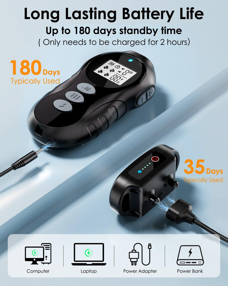 Dog Shock Collar with Remote Control - Shock Collar for Dogs IPX7 Waterproof Dog Training Collar with Beep Vibration Static Correction Flashlight Long-Lasting Battery Safe Training for dogs 10–120 lbs Black - PawsPlanet Australia