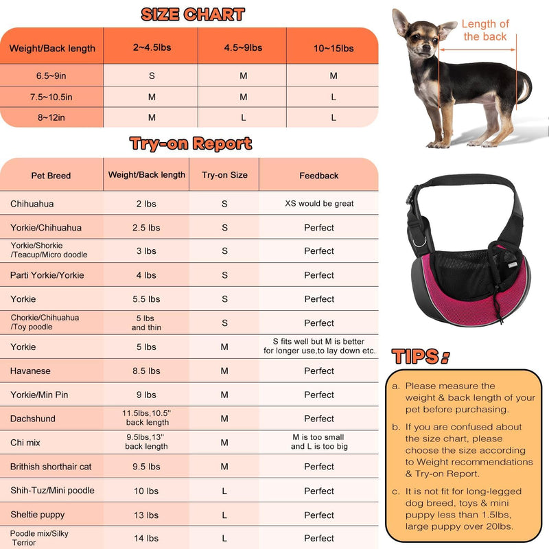 YUDODO Pet Sling Carrier for 5-9 lbs Small Dogs & Cats – Hands-Free Puppy Carrier with Safety Hook, Large Zipper Pocket, Soft Breathable Mesh, Adjustable Strap & Reflective Strip (Pink 3.0 M) - PawsPlanet Australia