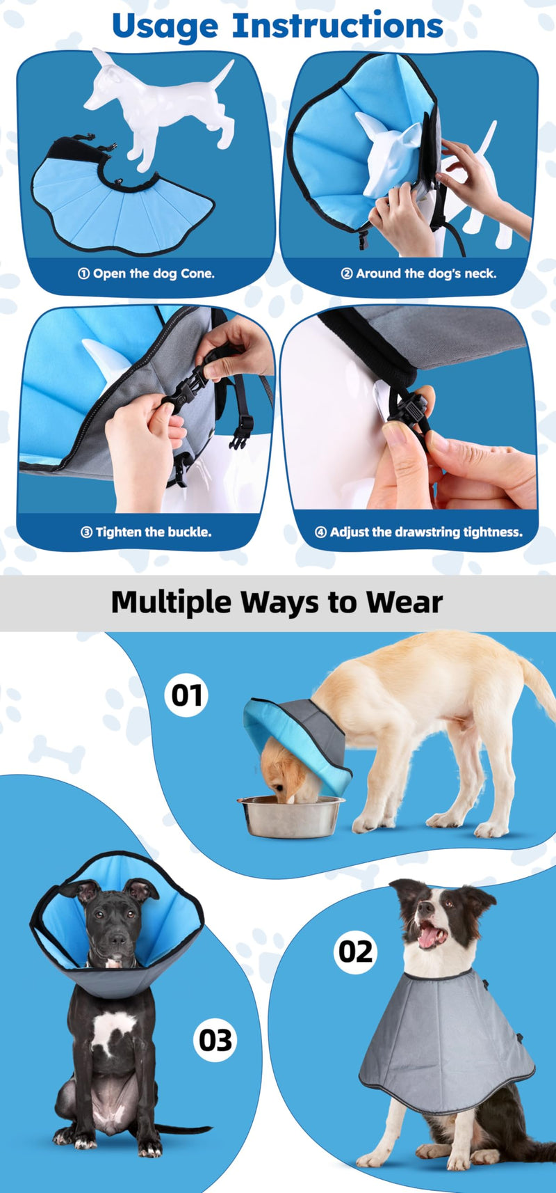 Dog Cone Collar for Dogs After Surgery Extra Long, Adjustable Comfy Dog Elizabethan Pet Collar Cone for Large Dogs Anti-Lick Protective Wound (XL (Neck Girth: 17.3-20.4in)) XL (Neck Girth: 44-52cm) - PawsPlanet Australia