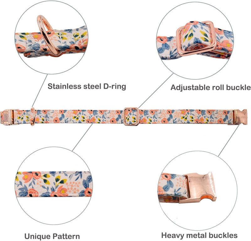Dog Collar, Cute Flower Floral Patterns Pet Collars for Girl Female Boy Small Medium Large Dogs, Strong Rose Gold Metal Buckle, Soft Cotton Adjustable Puppy Dog Collar Green M(3/4"x 12.2-19.6") - PawsPlanet Australia