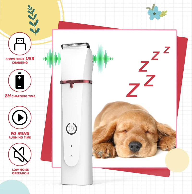 Pawzone Dog Clippers for Grooming kit 4 in 1 Dog Nail Grinder Rechargeable Quiet Hair Trimmers Set for Dogs Cats Pets white - PawsPlanet Australia
