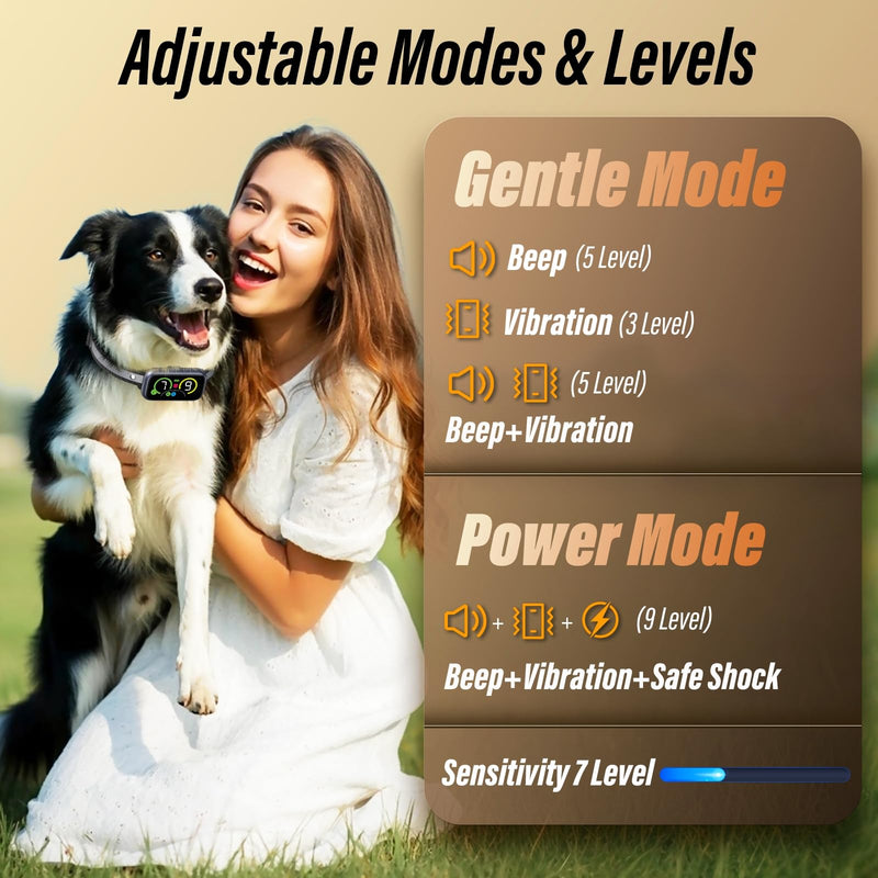 Bark Collar, Dog Bark Collar for Large Medium Small Dogs, Smart Barking Collar, Effective Anti Bark Collars for Dogs, Automatic Bark Collar Adjustable Beep Vibration Modes & 7 Sensitivity Black - PawsPlanet Australia