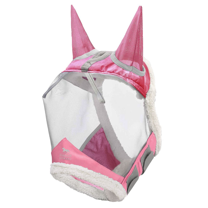 Harrison Howard CareMaster Horse Fly Mask UV Protective Fine Mesh with Extra Wool Soft Touch on Skin Light Pink XL