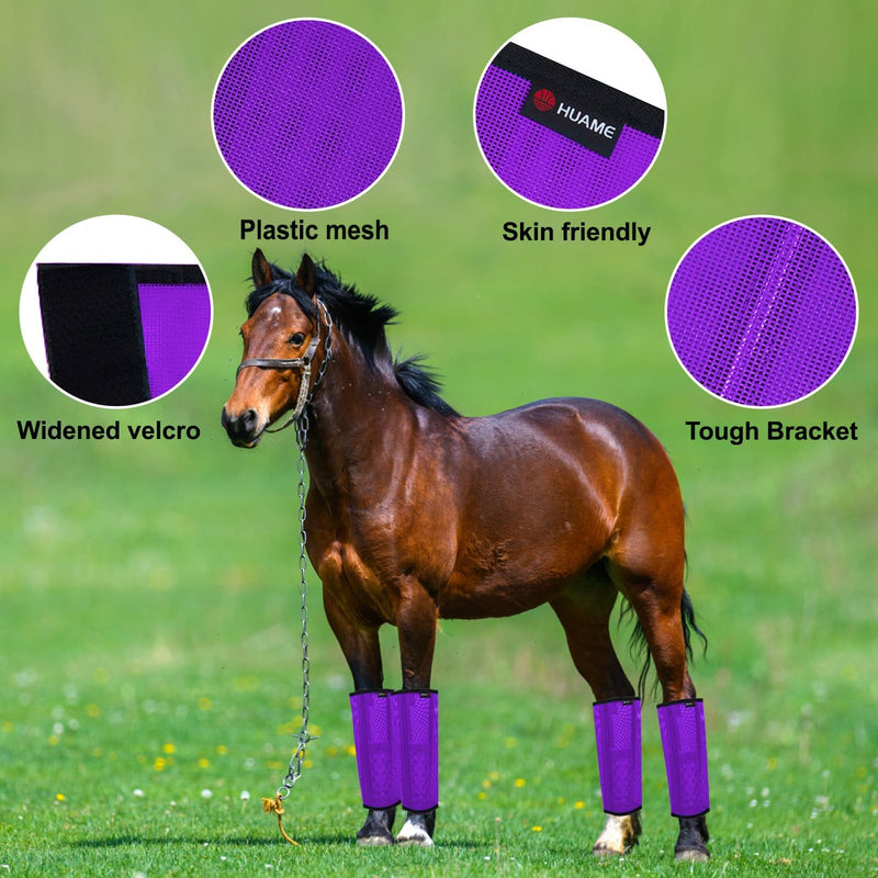 Horse Fly Boots, Breathable Mesh Protection Set of 4, Comfortable Horse Leggings, Breathable Mesh Design, Equine Supplies for Reduce Stomping, Hoof Damage & Leg Fatigue (Purple, Large) Purple Large (For average horses)