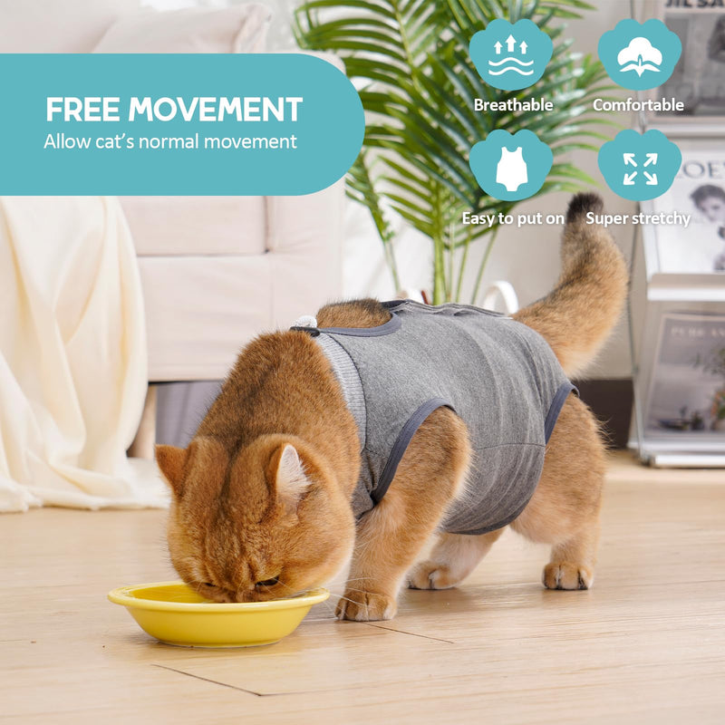 Avont 2 Pack Cat Recovery Suit - Kitten Onesie for Cats After Surgery, Cone of Shame Alternative Surgical Spay Suit for Female Cat, Post-Surgery or Skin Diseases Protection -Grey/Dark Grey (M) Medium Light Grey/Dark Grey