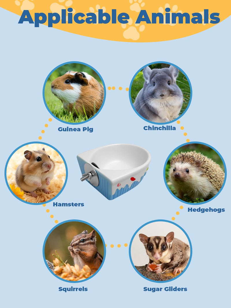 Chinchilla Food Bowl Ceramic Guinea Pig Cage Feeder Hanging Bunny Food Dish Small Animal Feeding Bowls for Syrian Hamster Ferret Gerbils (Blue) Blue - PawsPlanet Australia
