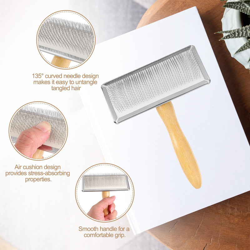 sourcing map 2 Pcs Wool Carder, Hand Carding Brush 2 Large Wooden Pet Grooming Tool for Needle Felting Pet Grooming Weaving Craft Supplies, Silver, Wood Color - PawsPlanet Australia