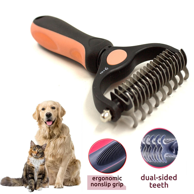 BeautyTrack Pet Dematting Comb Set, Dual-Sided Grooming Rake for Dogs and Cats, Professional Deshedding Tool with Stainless Steel Teeth, Pet Grooming Rake and Brushes for Small & Medium (Melon, L) Melon - PawsPlanet Australia