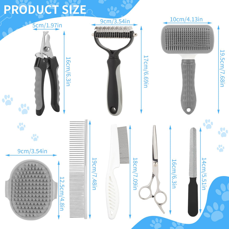 9 Pcs Pet Grooming Brush Set for Shedding, Professional Cats Dogs Long Hair Brush Nail Clipper And File Grooming Kit Self Cleanup Deshedding Multifunctional for Dogs Cats (Grey) Grey - PawsPlanet Australia