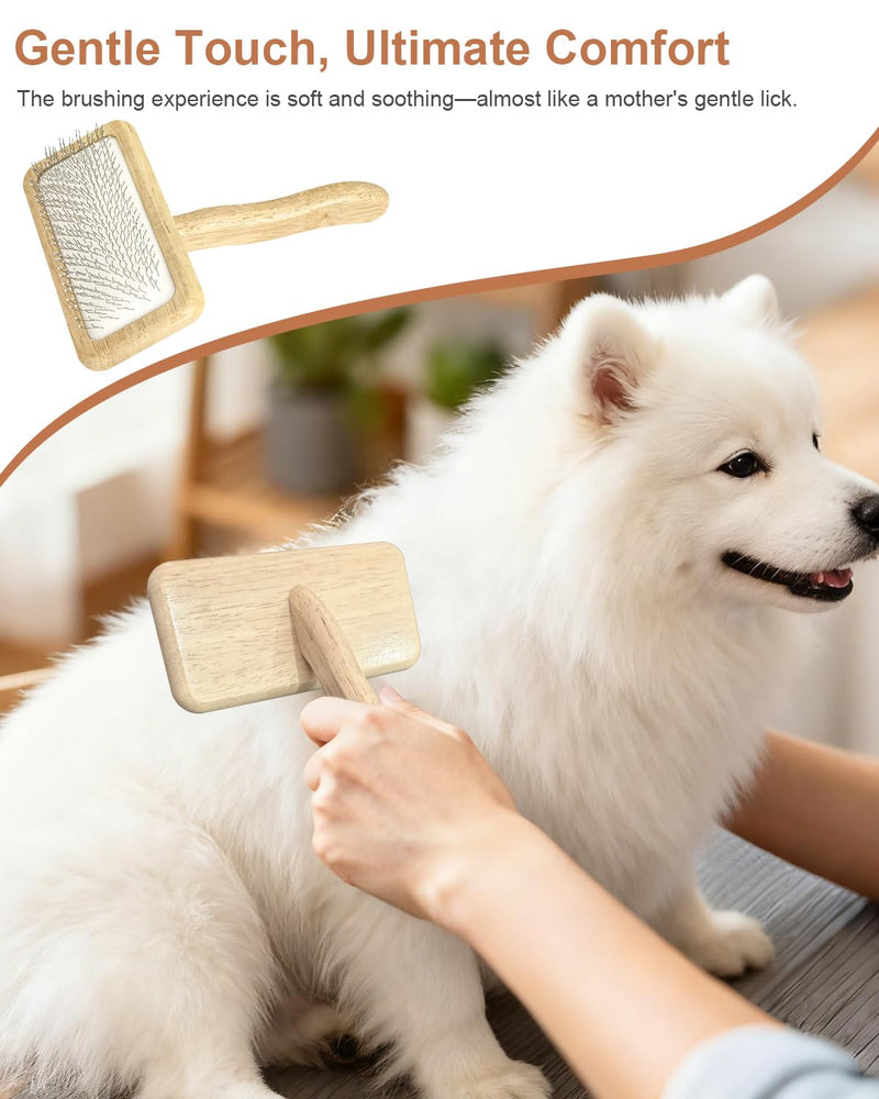 Dog Slicker Brush for Grooming & Shedding， Puppy Brush for Short or Medium-Haired Dogs with an Air-Cushion Design and Coated Tips, Suitable for Removing Loose Hair, Tangles, and Knots.