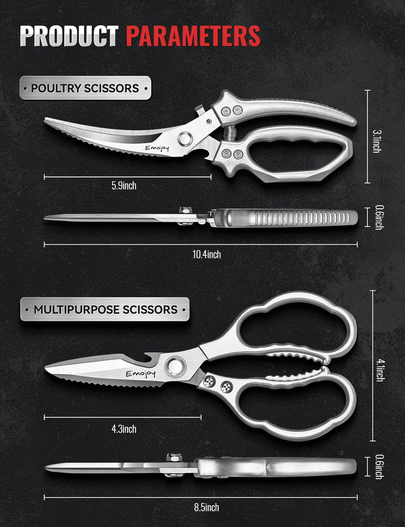 Emojoy 2-Piece Kitchen Scissors Set with Poultry Shears, Japanese Stainless Steel Kitchen Shear, All Purpose Scissor for Food, Chicken Bones, Dishwasher Safe - PawsPlanet Australia