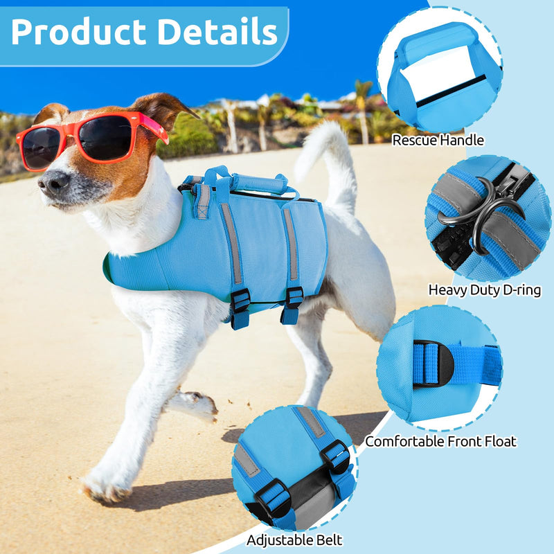 ASENKU Dog Life Jacket, Dog Life Vest for Swimming Adjustable Dog Lifesaver with High Flotation Puppy Life Jacket with Back Zip Dog Swimsuit for Small Medium and Large Dogs XL Blue