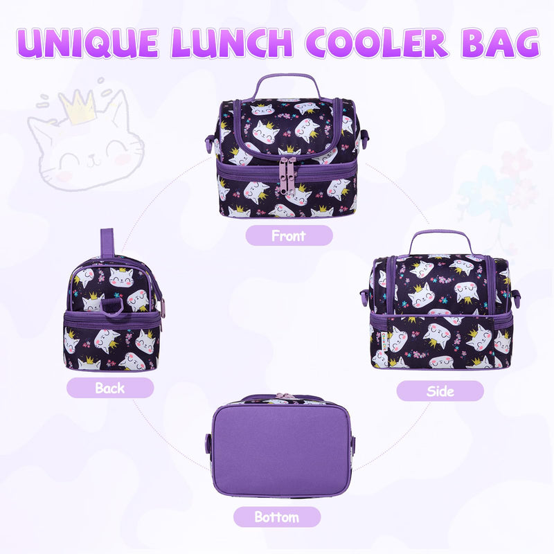 Lunch Bag for Kids,ChaseChic Insulated Lunch Boxes Bag Lightweight Water-Resistant Cooler Bag for Boys Girls in Dual Compartment Leak-Proof Lunch Organizer Purple Cats - PawsPlanet Australia