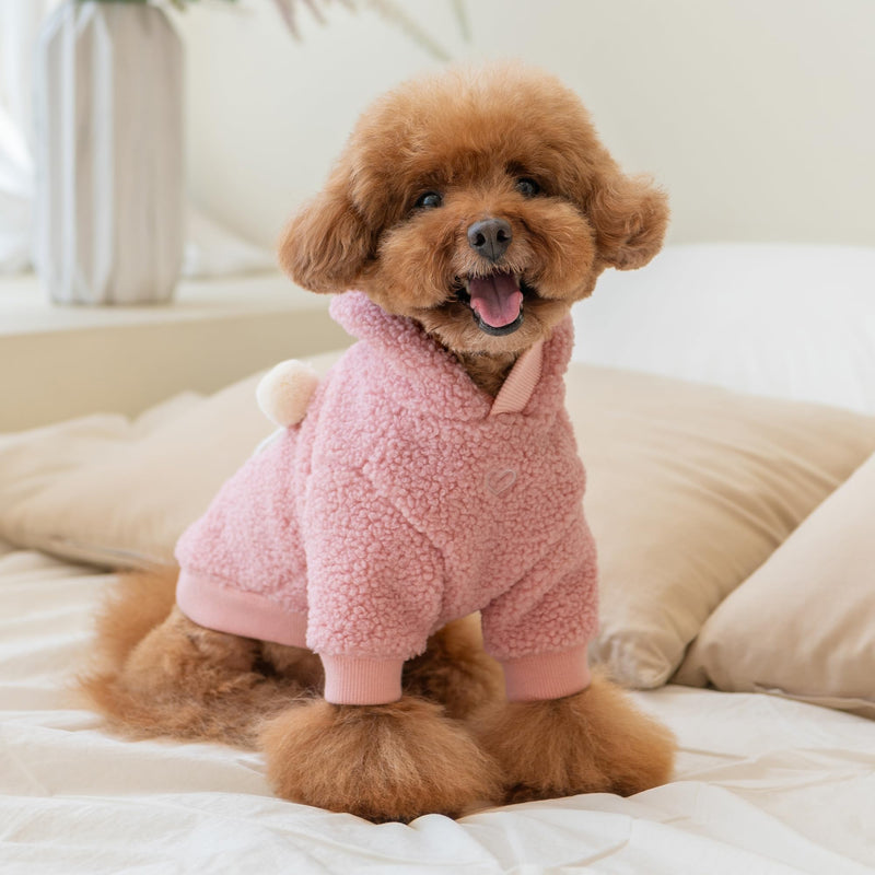 Pinkaholic New York Ginevra Cute Winter Hooded Shirts Flat Vertical Ribs Pattern for Small and Medium Dogs, Indian Pink, Small - PawsPlanet Australia