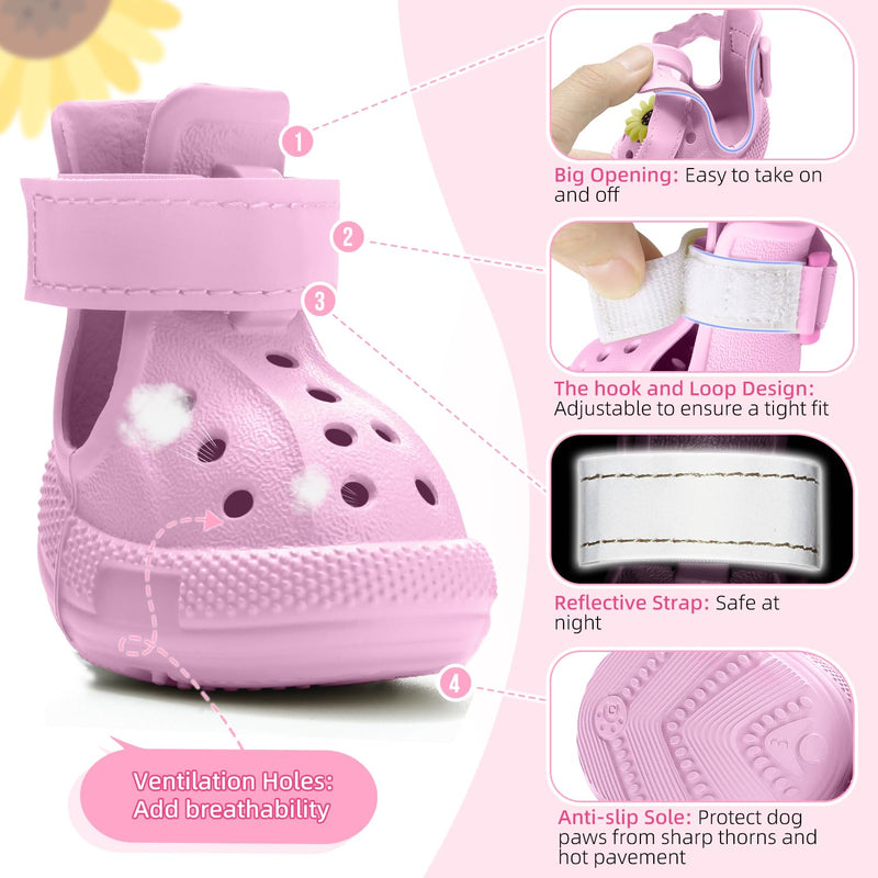 Nasjac Dog Shoes for Hot Pavement - Breathable Dog Sandals with Non Slip Soles & Reflective Straps, Easy ON & Off, Easy-Clean Summer Outdoor Pet Boots for Small Medium Large Dogs, Pink, 7 #7 (Width 2.36 in) for 38-58 lbs - PawsPlanet Australia