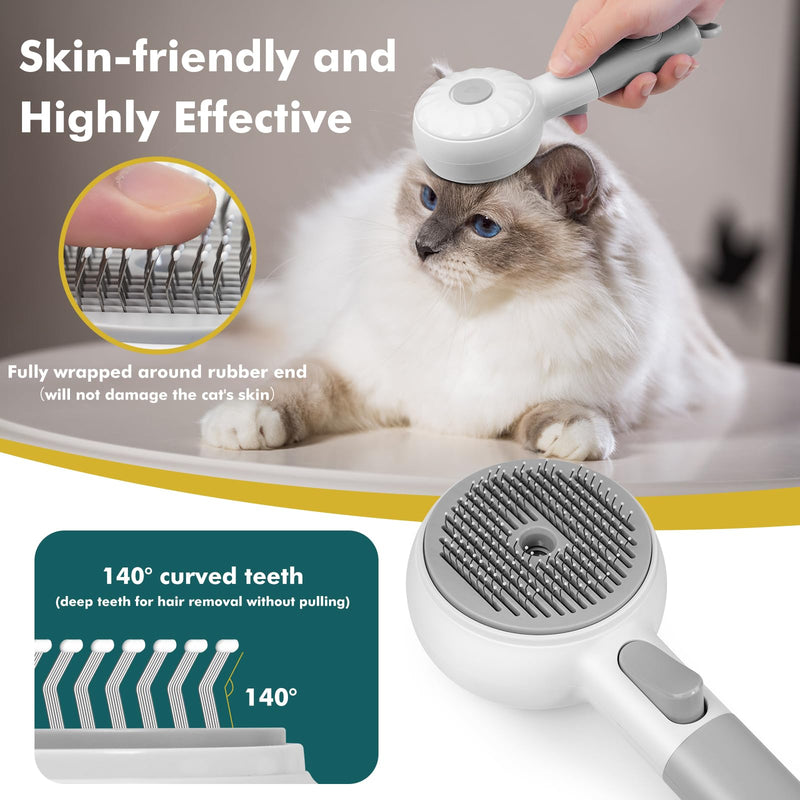 Dog Steam Brush with 2 Cleaning Modes, 3 In 1 Cat Steam Brush with Release Button and Tank, Anti-Static Cat Spray Comb for Effective Hair Removal, Rechargeable Steamy Dog Comb for Furry Pet GRAY