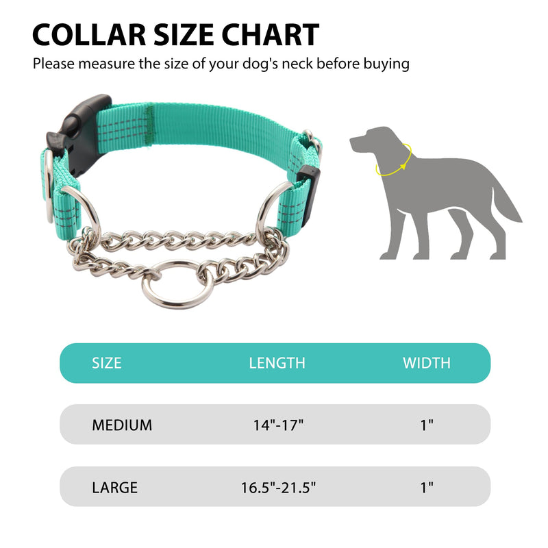 Martingale Dog Collar with Quick Release Buckle Steel Chain No Pull Training Reflective Collar for Medium Large Dogs(Teal, Medium) Teal Medium (Pack of 1) - PawsPlanet Australia