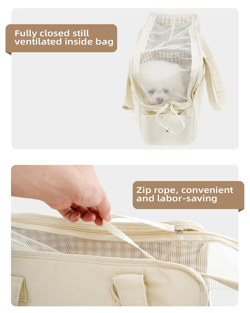 Dog Carrier for Small Dogs Rabbit cat with Large Pockets, Cotton Bag, Dog Carrier Soft Sided, Collapsible Travel Puppy Carrier (Beige, 17" L x 7.5" W x 12" H) 17.0"L x 7.5"W x 12.0"H Beige - PawsPlanet Australia