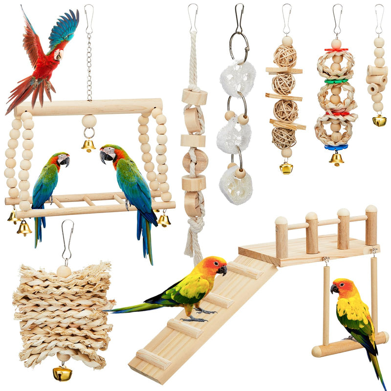 10 Pcs Parrot Swing Toys and Bird Perches Platform with Climbing Ladder Chewing Standing Hanging Parakeet Toys Bird Cage Accessories for Budgerigar Conure Cockatiel Love Birds and Finches - PawsPlanet Australia