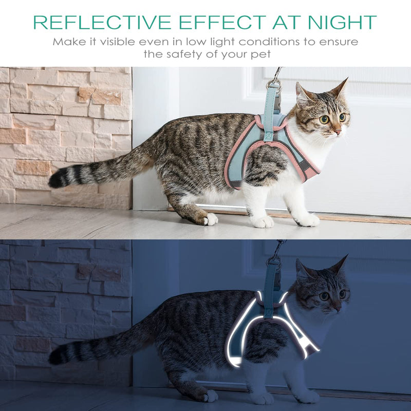 ORIA Pet Harness, Dog Harness, Cat Harness and Leash Set, Breathable Pet Vest, Reflective Strips Jacket for Small Kitten, Puppy, Rabbit, Pink and Blue, 4.4 to 6.6lb XX-Small - PawsPlanet Australia