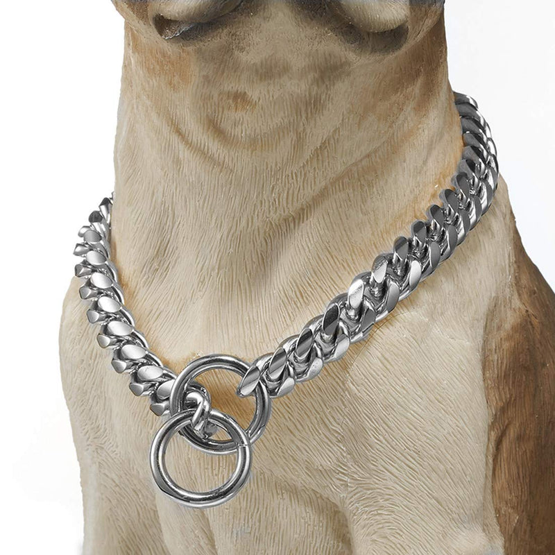 Aiyidi Heavy Duty Pet Collar, Wide 12/15/18mm Silver Dog Chain, Cuban Curb Link Dog Collar, Strong Stainless Steel Metal Chain for Dog - Shepherd Dog, Labrador, Rottweiler, Bulldog 15mm Wide 26inches - PawsPlanet Australia