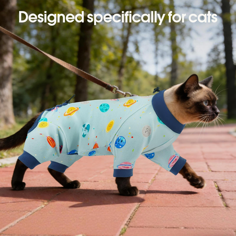 DENTRUN Cat Clothes for Hair Control with Hair Sticky Fabric - Soft Recovery Suit & Breathable Lint-Resistant Cat Sweater for Cats Only, Kitten Onesie Pajamas, XXL, Deep Blue XX-Large DeepBlue - PawsPlanet Australia