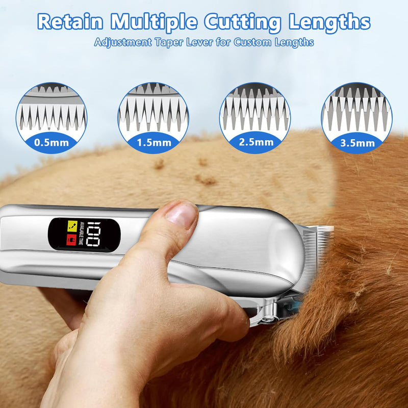 Professional Dog Clippers for Thick Hair, Low Noise Grooming Nail Kits with Stainless Steel Blade,Cordless Dog Grooming Clippers with 6 Guide Combs for Pets and Animals - PawsPlanet Australia