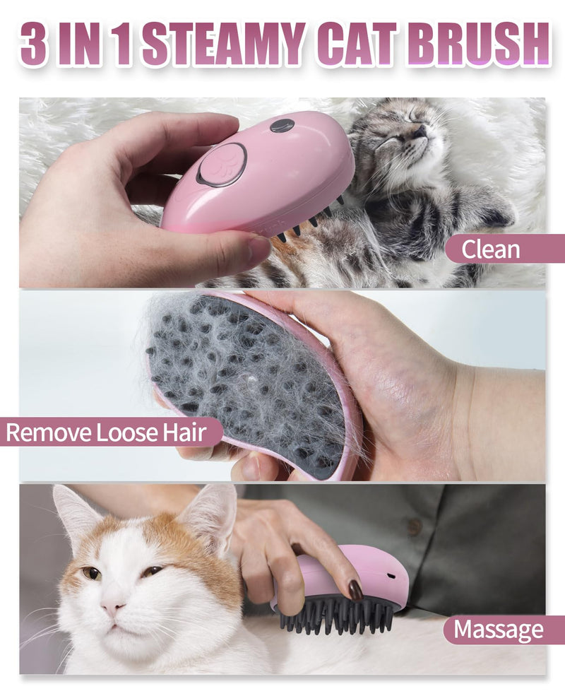 Cat Steam Brush for Shedding - 3 in 1 Steam Cat Brush for Grooming and Massage - Whales Shaped Cat Brush with Steam for Dogs, Removing Tangled and Loose Hair (Pink) - PawsPlanet Australia