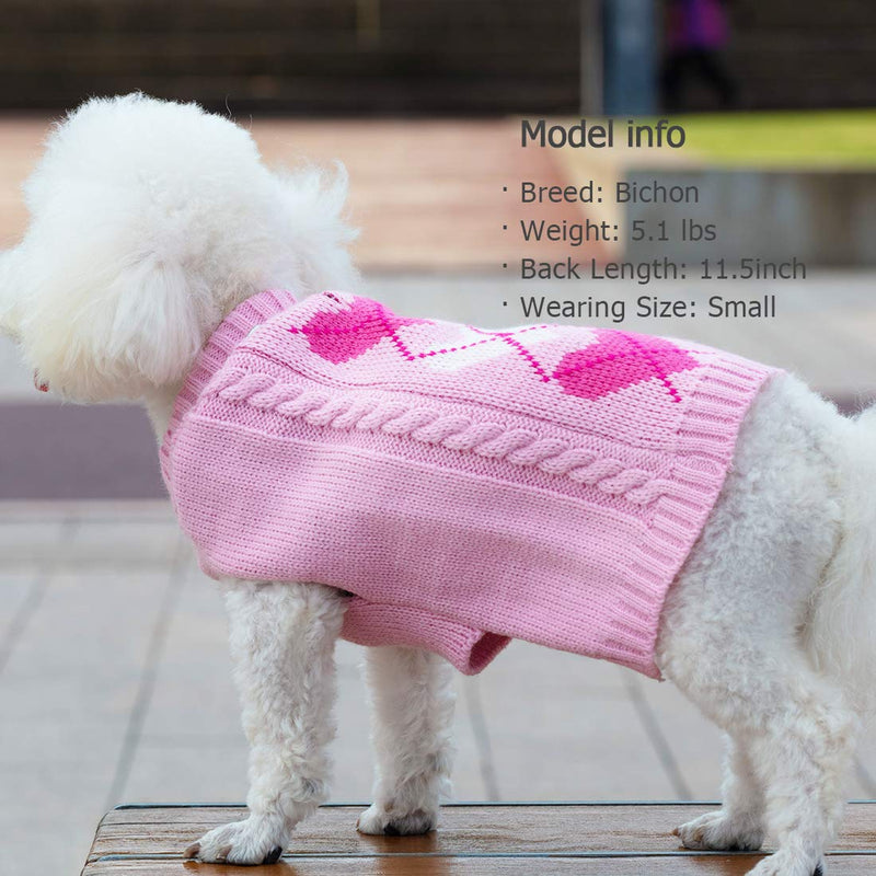 KYEESE Heart Pattern Dog Sweaters for Large Dogs Pullover Knitwear Thicken with Leash Hole Pet Cold Weather Coats Medium (7-11lbs) Heart (Pink) - PawsPlanet Australia