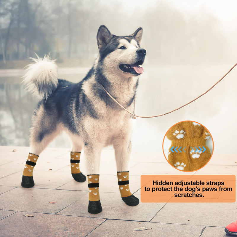 BEAUTYZOO Anti Slip Dog Socks Boots, Dog Shoes for Hot/Cold Pavement Snow Rain Days,Waterproof Grip Dog Booties Paw Protector for Hardwood Floor, Prevent Licking for Small Medium Large Senior Old Dogs Paw Pattern Khaki - PawsPlanet Australia
