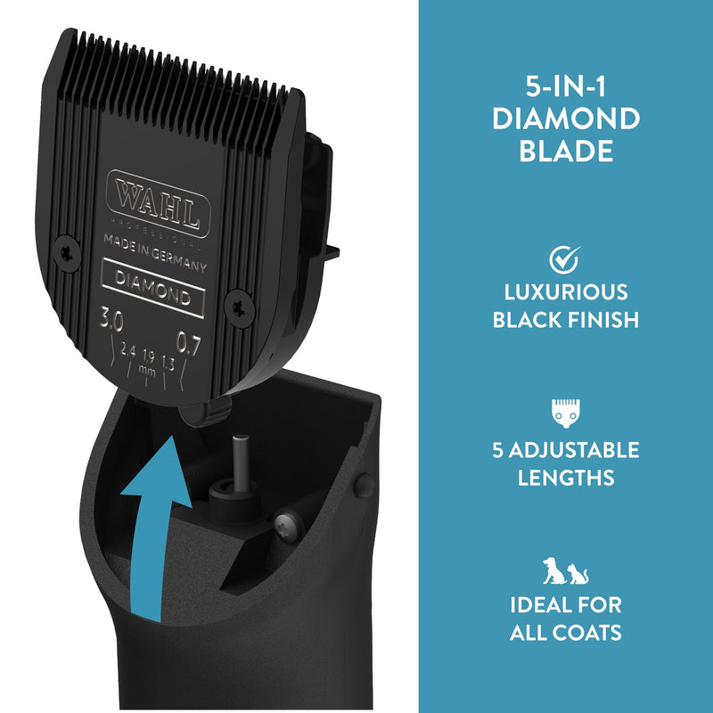 Wahl Professional Animal 5-in-1 Diamond Blade Arco, 5 Style Groom, Bravura, Chromado, Creativa, Figura, and Motion Pet, Dog, and Horse Clippers (41854-7526) Black