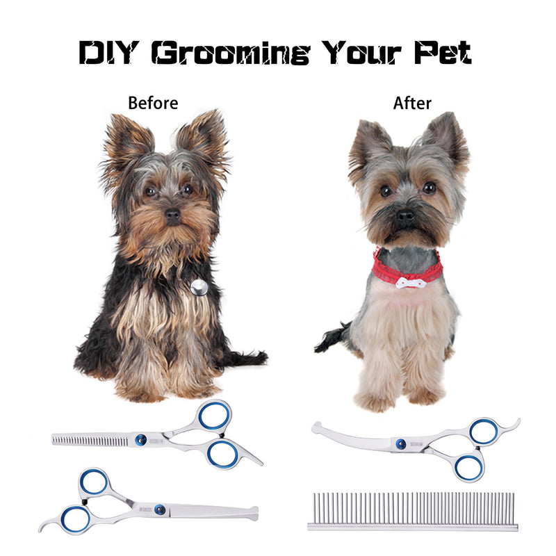 Dog Grooming Scissors for Dogs with Safety Round Tips, 5 in 1 Dog Scissors for Grooming, Curved Dog Grooming Scissors,Professional Pet Grooming Shears Set for Dogs and Cats 5 in 1 Blue - PawsPlanet Australia