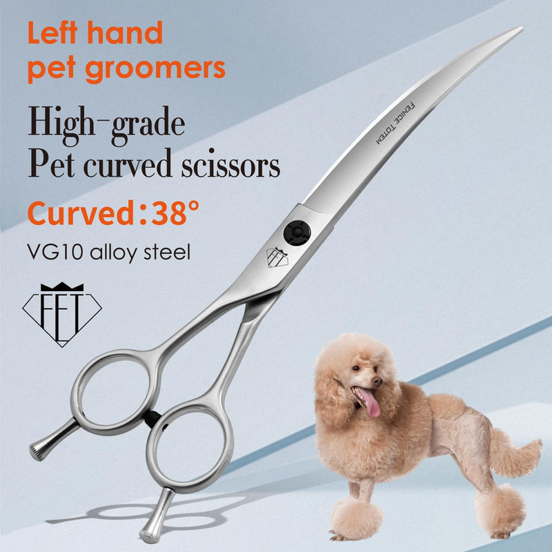 Dog Grooming Scissors: 7.0" Left Handed Pet Shears Made Of Advanced Stainless Steel Alloy for Trimming Dogs Cats and Other Pets Face and Paws Curved 7.0" - PawsPlanet Australia
