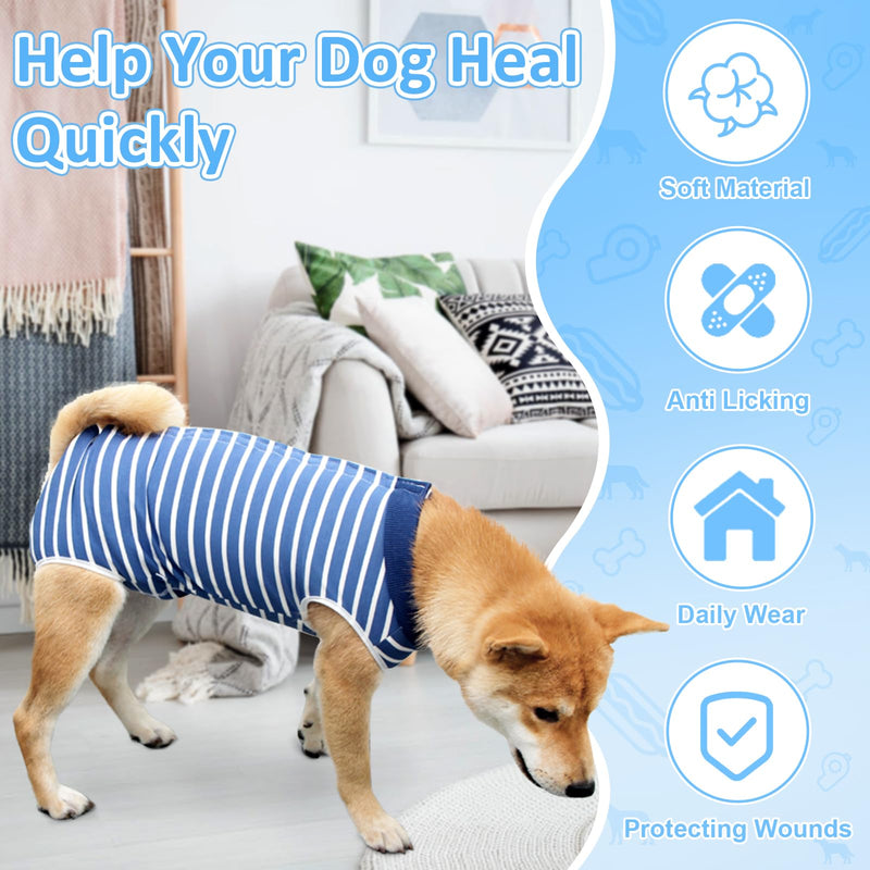 Coppthinktu Dog Recovery Suit for Abdominal Wounds, Breathable Dog Surgery Recovery Suit for Dogs, E-Collar Alternative After Surgery Wear Suit for Small/Medium Dogs Large (Pack of 1) Blue stripe