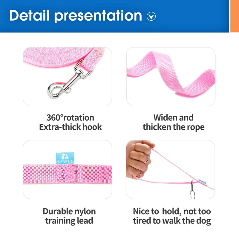 BAAPET 15/20/30/50/100 ft Long Dog Training Leash with Clickers for Small, Medium and Large Dogs or Cats (15 Feet, Pink) 15 Feet - PawsPlanet Australia