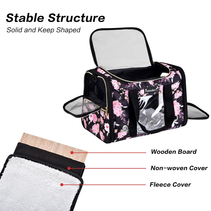Petmolico Cat Carrier Soft-Sided Pet Bag for Small Medium Cats Puppies 16LBs - Airline Approved Pet Travel Carrier 3 Open Doors (Medium,Pink Peony) Pink Peony