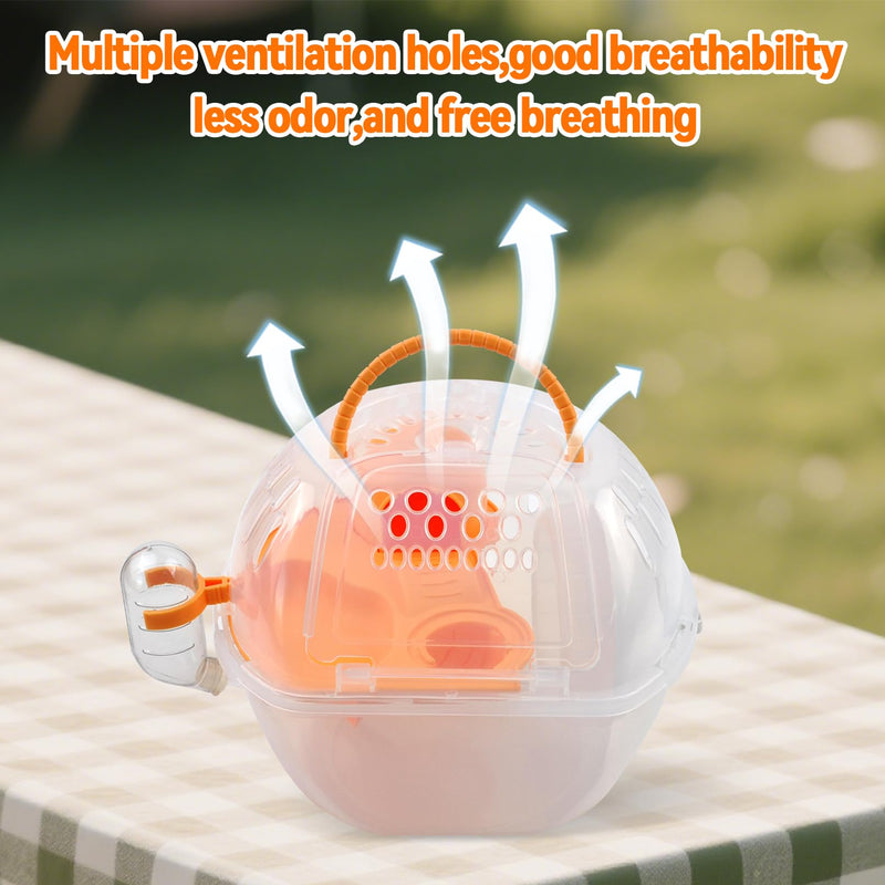 Carrier Cage for Hamster Portable,Lightweight Hamster Travel Carrier with Exercise Wheel Water Bottle,Plastic Small Rat Travel Cage Breathable Orange Outdoor Pet Case for Little Rats Mice 【Orange Carrier】 - PawsPlanet Australia