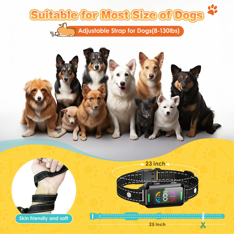 Dog Bark Collar, Bark Collars for Large Medium Small Dogs, Smart Training Collar with 4 Barking Training Modes & 8 Level Sensitivity Adjustable 3.08inches - PawsPlanet Australia