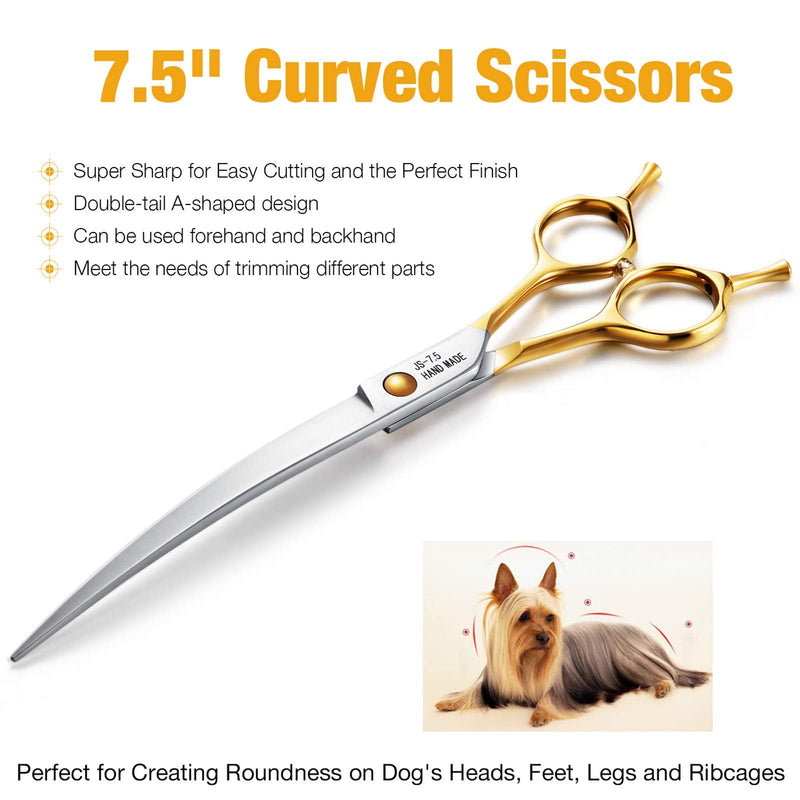 JASON 7.5" Curved Dog Grooming Scissors Curved Cats Grooming Shears Pets Trimming Kit for Right Handed Groomers Sharp Comfortable Light-Weight Shear A-7.5" Curved